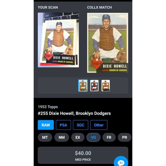 Dixie Howell Brooklyn Dodgers #255 1953 Topps Baseball Card - Vintage - Picture 5 of 5